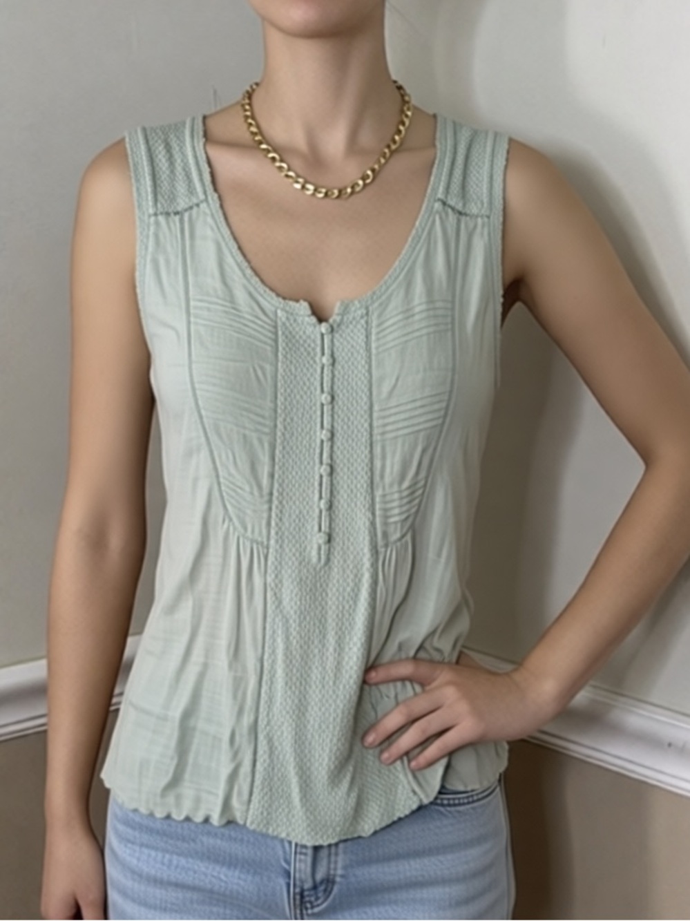 Lucky Brand Mint Green Sleeveless Henley Camisole
